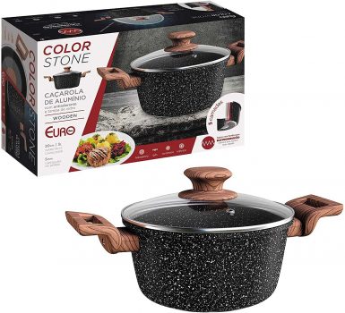 Caçarola ColorStone Antiaderente com Tampa de Vidro, 20 cm, Wooden, Euro