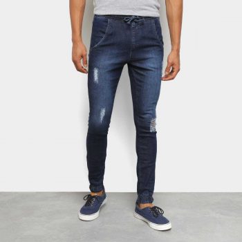 Calça Jeans Jogger Ecxo Puídos Masculina - Azul Escuro