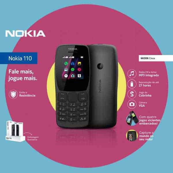 Celular Nokia 110 Preto com Rádio FM e Leitor Integrado, Câmera VGA,  Lanterna e 4 Jogos - NK006 - DHCP Informática