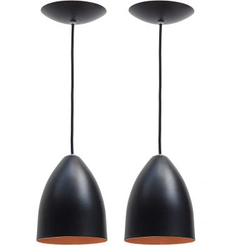 Combo Kit com 2 Pendentes Soft Cone Preto Cobre Luminária Alumínio Lustre 18Cm Sala