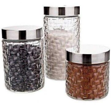 Conjunto de Potes de Vidro com Tampa Inox Rattan 3 Peças - Euro Home