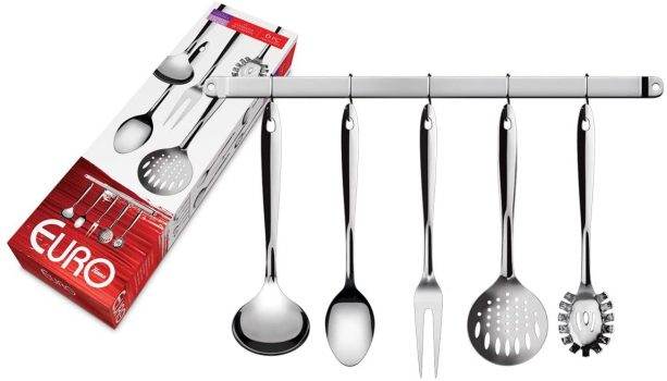 Conjunto Utensílios para Cozinha com Barra 6 Peças Euro Inox