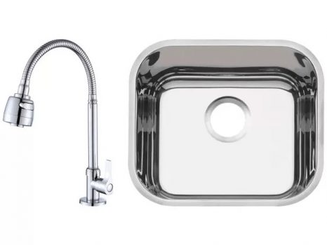 Cuba para Cozinha Tramontina Inox Retangular – 40x34cm + Torneira para Cozinha de Mesa Gourmet