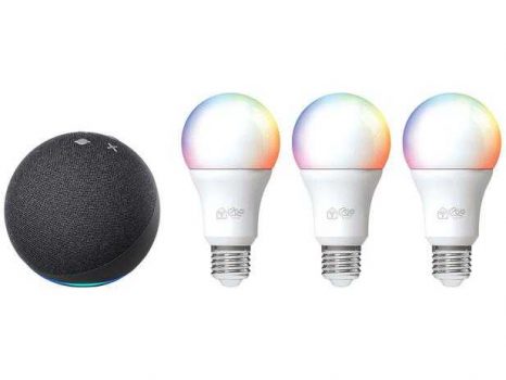 Echo Dot 4ª Geração Smart Speaker com Alexa - Amazon + Kit Lâmpadas Inteligentes 3 Unidades