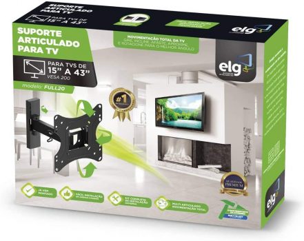 Elg FULL20 - Suporte de TV Articulado de Parede, Curva de 15 a 43", Preto