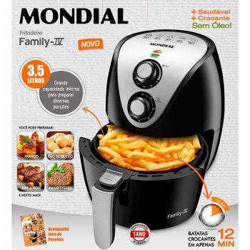 Fritadeira Elétrica Sem Óleo - Air Fryer Mondial AF-30 Family IV 3,5L Preta com Timer 220v