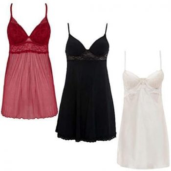Kit 3 Camisola Feminina Bojo BOYOU Canelado Transparência Renda Sexy 001