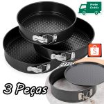 Kit com 3 Formas Fundo Removível Anti Aderente Bolo Kit 3 Assadeiras