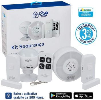 Kit de Segurança Inteligente I2GO Home Com 1 Sensor De Movimento + 2 Sensores De Porta + Central De Alarme - Compatível com Alexa