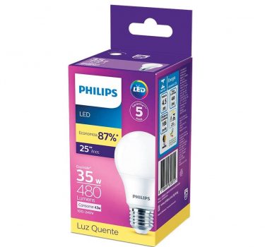 Lampada LED bulbo Philips, luz amarela, 4.5W, Bivolt (100-240V), Base E27