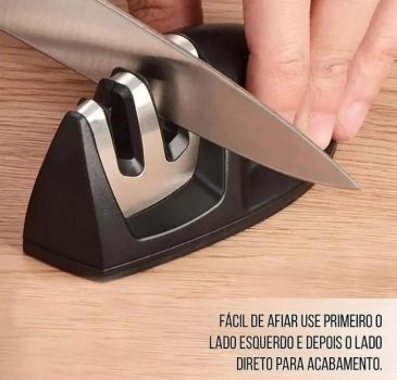Mimo Style Amolador de Facas Manual, Material de Aço Inox e Plástico Emborrachado de Ótima Qualidade, Leve e Fácil de Manejar, Formato Ergonômico e Prático, Possui Dois Encaixes (Amolar e Afiar)