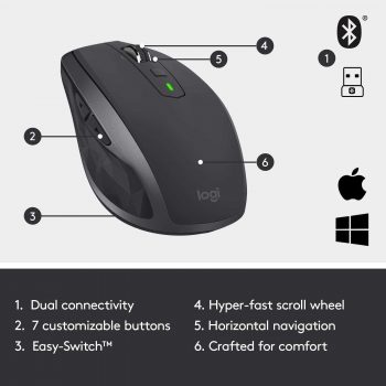 Mouse sem fio Logitech MX Anywhere 2S para Uso em Qualquer Superfície, USB Unifying ou Bluetooth para até 3 dispositivos, Recarregável
