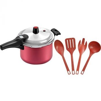 Panela de Pressão Fechamento Externo Cereja 4,5L Panelux+ 4 Utensílios Mogno EVO