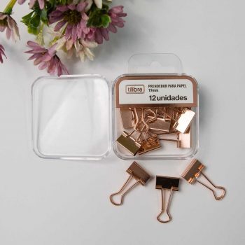 Prendedor de Papel 19mm Ouro Rose 12 Unidades, Tilibra