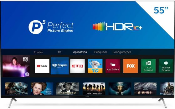Smart TV Philips 55PUG7625 4K UHD, P5, HDR10+, Dolby Vision, Dolby Atmos, Bluetooth, WiFi, 3 HDMI, 2 USB - Preto Bordas ultrafinas
