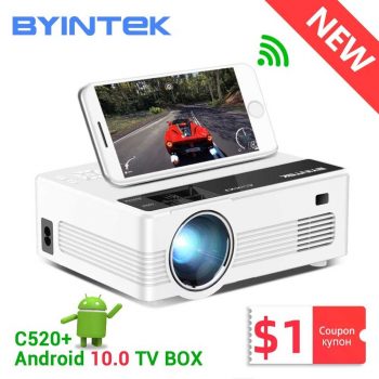 BYINTEK C520 Mini HD Projetor (Opcional Android 10 TV Box),150 polegada Home Theater, LED Proyector Portátil para Phone 1080P 3D 4K