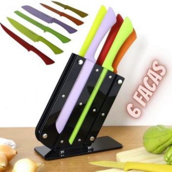 Conjunto de 6 Facas com Cepo Coloridas - La Cuisine
