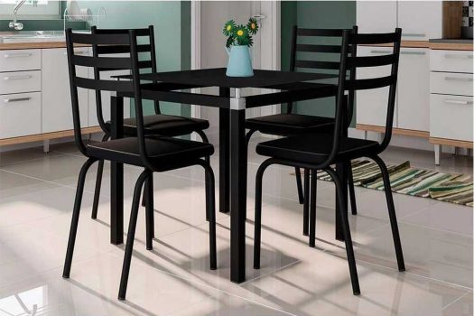 Conjunto de Mesa de Cozinha com 4 Lugares Malva II Courvin Preto
