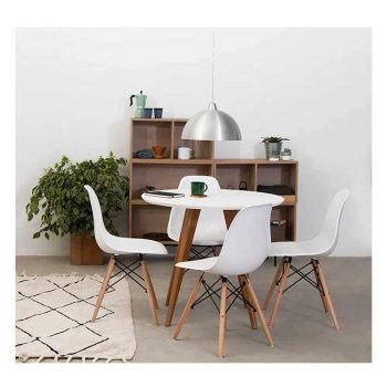 Conjunto Mesa Square Redonda 88cm com 4 Cadeiras Eiffel - Branco