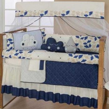 Enxoval De Bebe Kit Berço Americano Nuvem 10pçs Menino Azul - Celia Bordados