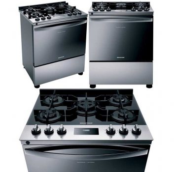 Fogão Brastemp 5 Bocas Cor Inox Com Mesa De Vidro E Turbo Chama – BFS5VCR – BIVOLT