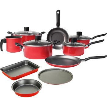 Jogo de Panelas + Formas Antiaderentes Vermelho 10 Peças - La Cuisine e Basic+