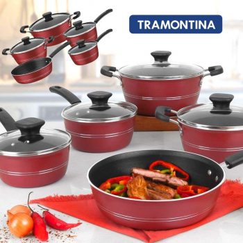 Jogo De Panelas Tramontina Sicília Vermelho 5 Peças