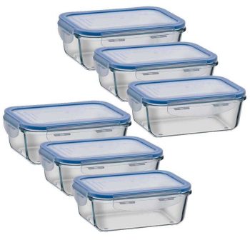 Kit 6 Potes Vidro Retangular Com Tampa Hermética Livre de BPA