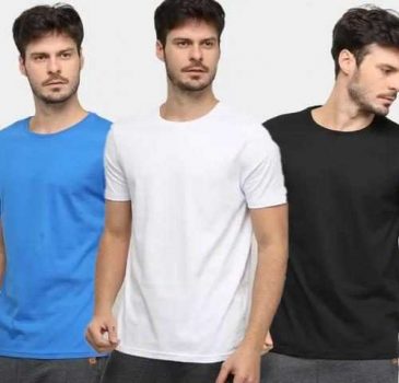 Kit Camiseta Básica Masculina c/ 3 Peças - Preto