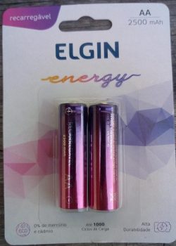 Pilha Recarregável Ni-MH AA-2500mAh blister com 2 pilhas, Elgin, Baterias, 82172