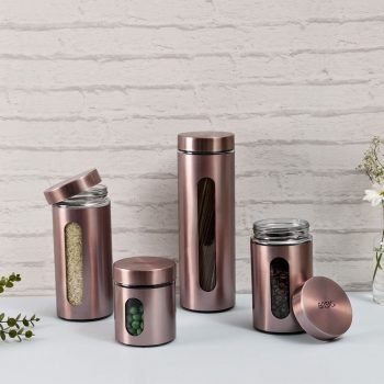 Porta Mantimentos em Aço Inox e Vidro 4 Peças - Basic+
