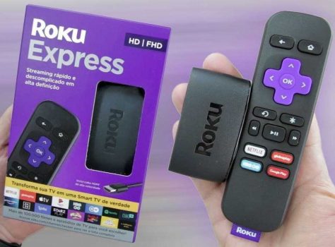 Roku Express - Streaming player Full HD. Transforma sua TV em Smart TV. Com controle remoto e cabo HDMI incluídos.