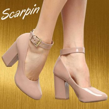 Scarpin Griffe Salto Alto Tira - Bege