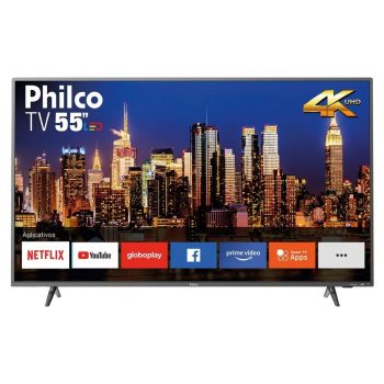 Smart TV LED 55" Philco PTV55F62SNT Ultra HD 4K Conversor Digital Integrado 3 HDMI 2 USB Wi-Fi com Netflix - Titanium