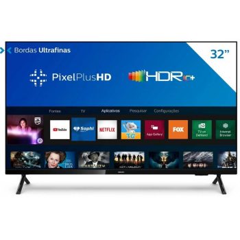 Smart TV Philips 32" 32PHG6825/78 HD sem bordas HDR Plus 3 HDMI 2 USB Wifi Miracast, Conversor digital, Netflix, Youtube, Globoplay e Prime Video