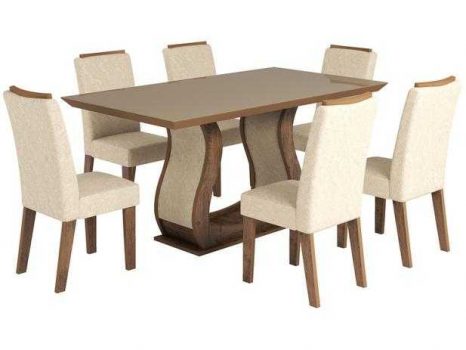 [2 Cores] Conjunto de Mesa 6 Cadeiras Estofadas - Viero Móveis Valência