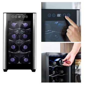 Adega de Vinho Electrolux ACS08 com Painel Touch e Porta em Alumínio Escovado para 8 Garrafas - Preta