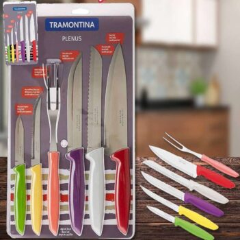 Conjunto de Facas e Garfo Trinchante Tramontina em Inox e Polipropileno Plenus – 6 Peças