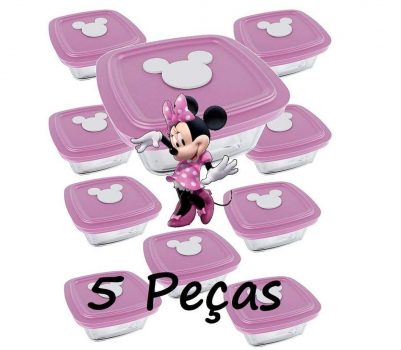 Conjunto de Potes Nadir Facilita em Vidro Rosa 300 ml – 5 Peças