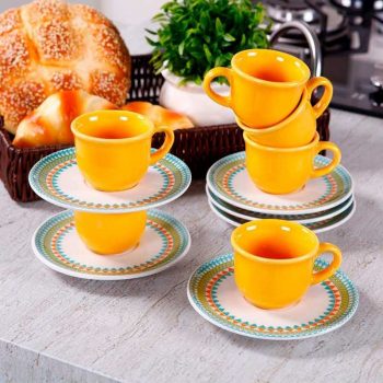Conjunto de Xícaras para Café Oxford Daily com Pires Bilro em Cerâmica 75ml – 6 Peças