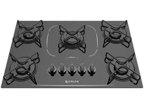 Cooktop 5 Bocas Atlas a Gás GLP Vitrocerâmico - Preto Agile Up Glass