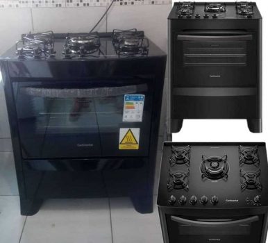 Fogão de Piso Preto de 5 Bocas e Mesa de Vidro (FC5VP) - Bivolt