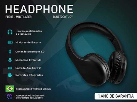 Headphone Bluetooth Joy P2 Preto Multilaser – PH308