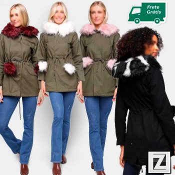 Jaqueta Parka Nylon S&V com Capuz Pelo Feminina