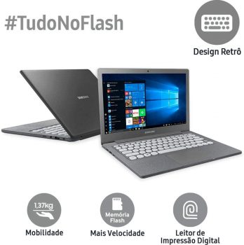 Notebook Samsung Flash F30 Intel Celeron , 4GB RAM, 64GB SSD , Tela Full HD 13.3", Windows 10 - Cinza