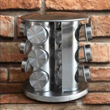 Porta Temperos Redondo Giratório 12 Peças Vidro Suporte Inox