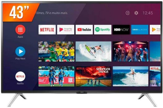 Smart TV LED 43'' Full HD Semp 43S5300, 2 HDMI 1 USB, Wi-Fi, Google Assistant, Controle Remoto Com Comando De Voz, Android