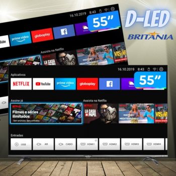 Smart TV UHD D-LED 55” Britania BTV55Q20N5SBL - Wi-Fi 4 HDMI 2 USB