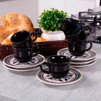 Conjunto de Xícaras para Café Oxford Daily Floreal Luiza com Pires em Cerâmica 75ml – 6 Peças