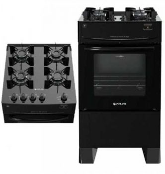 Fogão 4 Bocas à Gás Atlas Mônaco Top Glass Mesa de Vidro Preto Bivolt